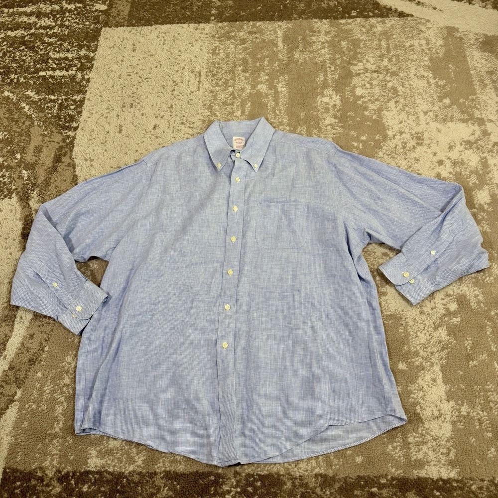Brooks Brothers All Irish Linen Shirt Mens XL Blue Button Down Long Sleeve